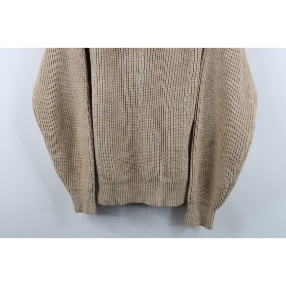 Vintage 90s Streetwear Womens Large Blank Chunky Ribbed Cable Knit Sweater Beige - Picture 3 of 10